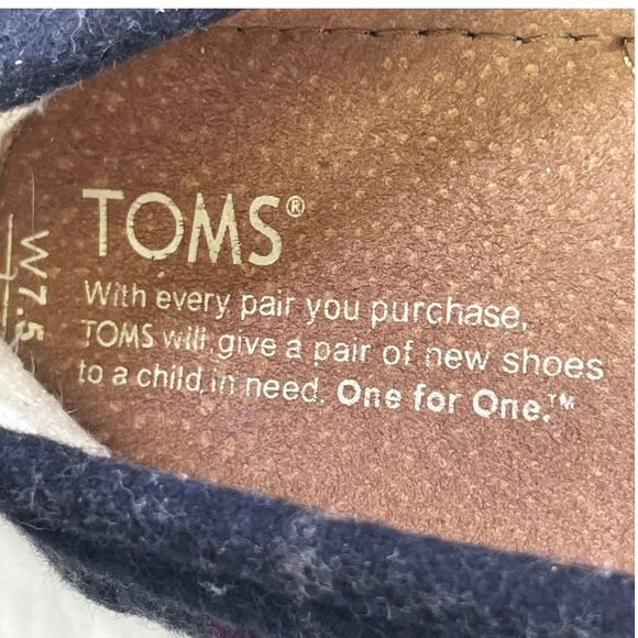 Tom’s Women Wool Blend Flats Moccasins Fuchsia Grey Plaid Flannel Slip On S 7.5 - Picture 11 of 12